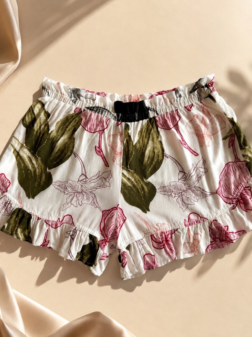 Elan Floral Ruffle Hem Lounge Shorts - Size S / M